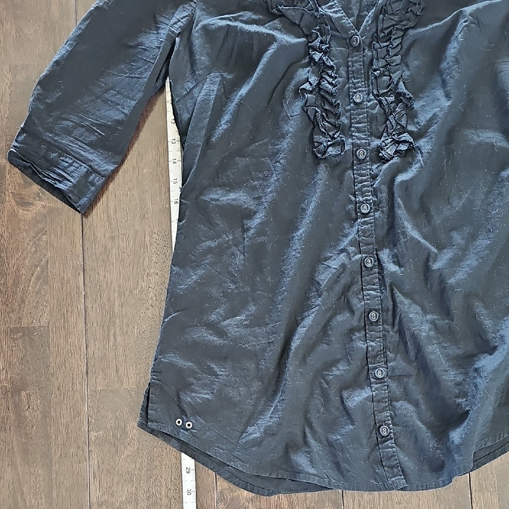 Black Ruffled Button-Up Blouse - Picture 2 of 6